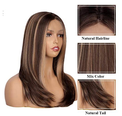 Brown Highlighted Synthetic Wig